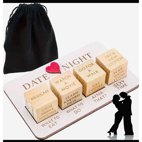 Date Night Dice Game for Adults Wooden 5 Dice plus Board with 4 Decisions FUN! - Picture 2 of 7